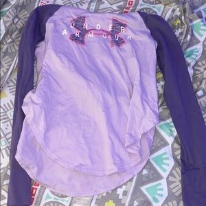 long sleeve purple top with a hoodie attached